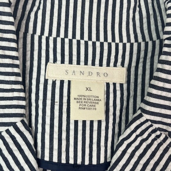 Sandro Blazer Jacket seersucker striped lightweight three button Gray White XL - Picture 7 of 12